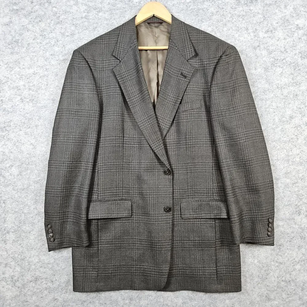 Hart Schaffner & Marx Men's Blazer Size 42L‎ (44) Pure New Wool Brown Windowpane